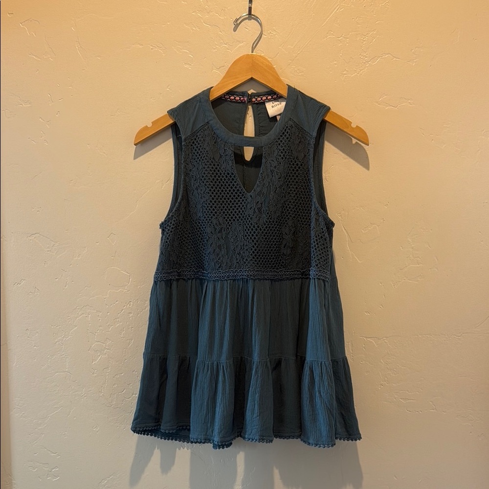 Knox Rose Dark Teal Blue Sleeveless Tiered Tank Size M